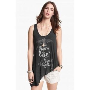 We The Free by Free People Black Graphic Tank Top with Waterfall Waste